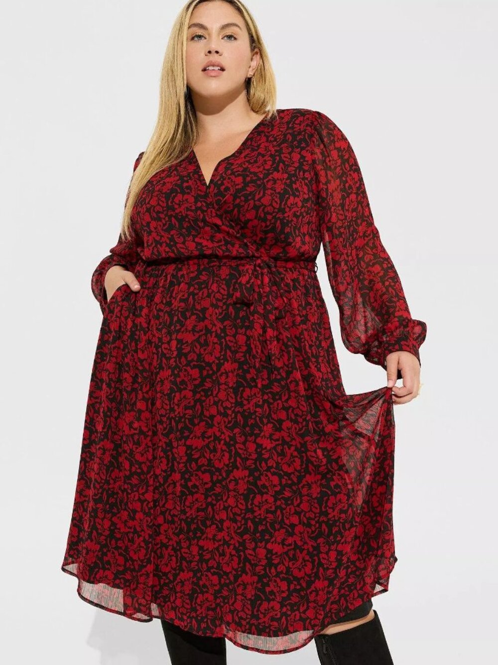 torrid Midi Crinkle Chiffon Surplice Balloon Sleeve Dress size 4x
